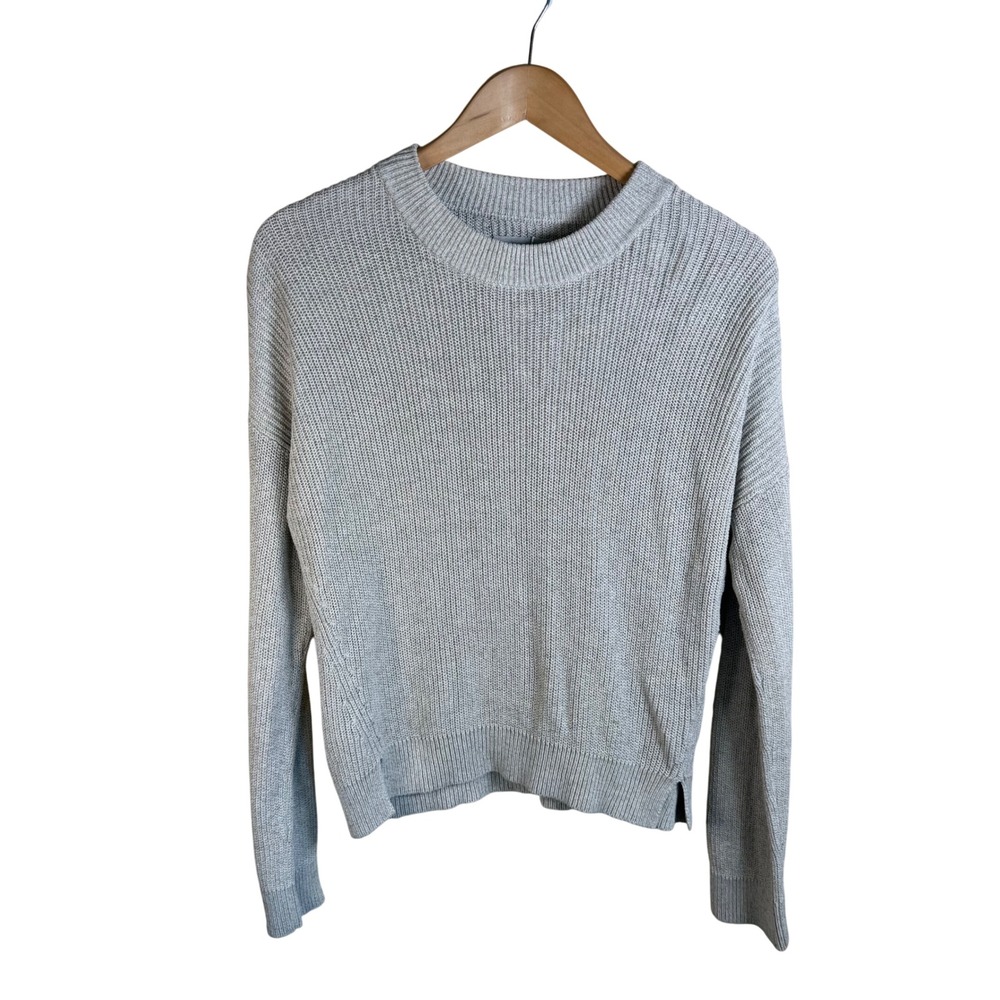 Outerknown Ribbed Sweater Women Med Gray Cotton Linen Coastal Old Money Earthy